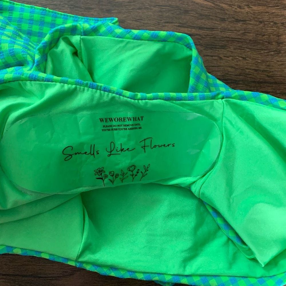 New WEWOREWHAT green one piece swimsuit plaid sz  L womens - Picture 9 of 9